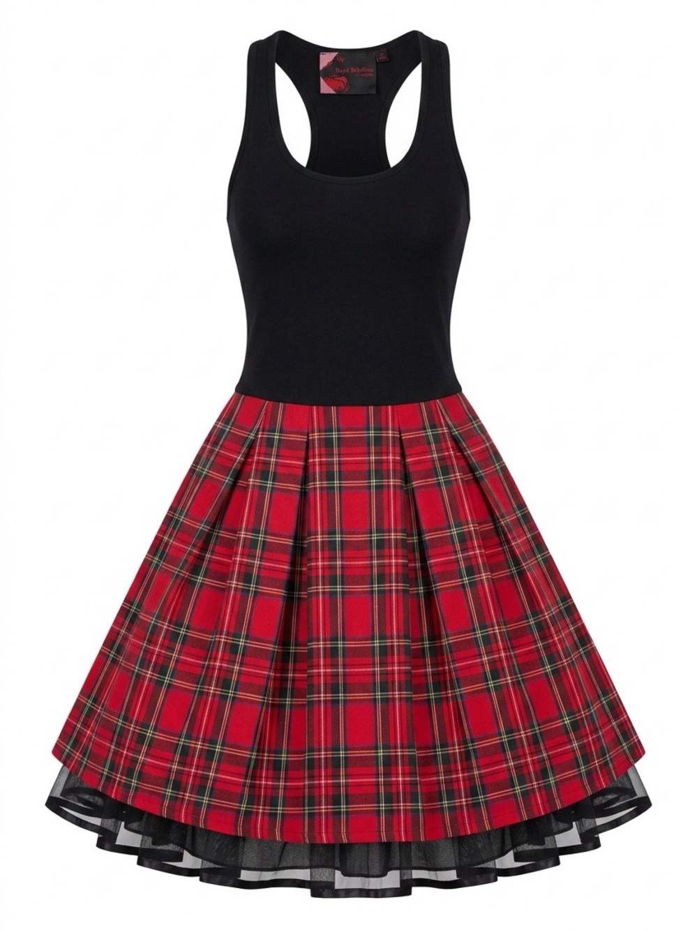 Red Plaid Mini Skirt with Black Tulle Trim by Twelve by Twelve